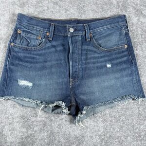 Levi's Premium 501 Jean Shorts Women's 31 Blue Denim Cut Off Button Fly